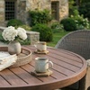 image:imageMartha Stewart Bedford 36 Round IndoorOutdoor Aluminum Patio Dining Table with Trestle Base Accommodates up to 4 Adults Brushed Brown Woodgrain FinishBrown