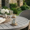 image:imageMartha Stewart Bedford 36 Round IndoorOutdoor Aluminum Patio Dining Table with Trestle Base Accommodates up to 4 Adults Brushed Brown Woodgrain FinishGrey