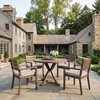 image:imageMartha Stewart Bedford 5 Piece Indoor Outdoor Aluminum Patio Set 36 Round Trestle Base Table 4 Stackable Armchairs Brown Brushed Woodgrain Cream Seat CushionsBrown