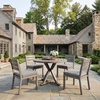 image:imageMartha Stewart Bedford 5 Piece Indoor Outdoor Aluminum Patio Set 36 Round Trestle Base Table 4 Stackable Chairs Brown Brushed Woodgrain Cream Seat CushionsGrey
