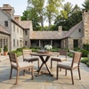 image:imageMartha Stewart Bedford 5 Piece Indoor Outdoor Aluminum Patio Set 36 Round Trestle Base Table 4 Stackable Chairs Brown Brushed Woodgrain Cream Seat CushionsBrown