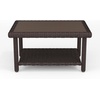 image:imageMartha Stewart Bedford IndoorOutdoor Patio Coffee Table with Lower Shelf Faux Wood Top and Rattan Wicker Finish in GrayBrown