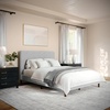 image:imageMartha Stewart Britta Platform Bed with Headboard amp Footboard Faux Linen Upholstery with Piping Detail Rounded Headboard No Box Spring Needed Full GrayGray FabricWalnut Legs