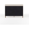 image:imageMartha Stewart Britta Platform Bed with Headboard amp Footboard Faux Linen Upholstery with Piping Detail Rounded Headboard No Box Spring Needed Full GrayBeige FabricWalnut Legs