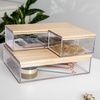 image:imageMartha Stewart Brody Plastic Storage Organizer Bins with Engineered Wood Lids for Home OfficeKitchen orBathroom 3 Pack 2Small1Medium ClearWhiteClearLight Natural