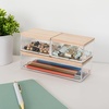 image:imageMartha Stewart Brody Plastic Storage Organizer Bins with Engineered Wood Lids for Home OfficeKitchen orBathroom 3 Pack 2Small1Medium ClearWhiteClearLight Natural