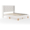 image:imageMartha Stewart Carmy Platform Bed with Tufted Headboard Cushioned Side Rails Faux Linen Upholstery Wood Slat Foundation No Box Spring Needed King WhiteQueen