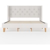 image:imageMartha Stewart Carmy Platform Bed with Tufted Headboard Cushioned Side Rails Faux Linen Upholstery Wood Slat Foundation No Box Spring Needed King WhiteKing
