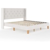image:imageMartha Stewart Carmy Platform Bed with Tufted Headboard Cushioned Side Rails Faux Linen Upholstery Wood Slat Foundation No Box Spring Needed King WhiteKing