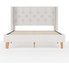 image:imageMartha Stewart Carmy Platform Bed with Tufted Headboard Cushioned Side Rails Faux Linen Upholstery Wood Slat Foundation No Box Spring Needed King WhiteQueen