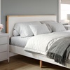 image:imageMartha Stewart Flynn Platform Bed with Headboard Fabric Upholstered Inset Headboard and Base Solid Wood Frame No Box Spring Needed Queen Light BeechSnowKing