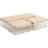 image:imageMartha Stewart Grady Clear Plastic Stackable Storage Boxes with Light Natural Paulownia Wood Lids Set of 3Set of 1 Pack of 2