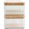 image:imageMartha Stewart Grady Clear Plastic Stackable Storage Boxes with Light Natural Paulownia Wood Lids Set of 3Set of 1 Pack of 2