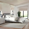 image:imageMartha Stewart Jett Platform Bed with Headboard Fabric Upholstered Inset Headboard and Base Solid Wood Frame No Box Spring Needed King Dark BrownBeigeGray FabricBrown Gray Frame
