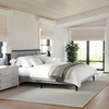 image:imageMartha Stewart Jett Platform Bed with Headboard Fabric Upholstered Inset Headboard and Base Solid Wood Frame No Box Spring Needed King Dark BrownBeigeGray FabricBrown Gray Frame