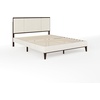image:imageMartha Stewart Jett Platform Bed with Headboard Fabric Upholstered Inset Headboard and Base Solid Wood Frame No Box Spring Needed King Dark BrownBeigeBeige FabricDark Brown Frame