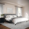 image:imageMartha Stewart Jett Platform Bed with Headboard Fabric Upholstered Inset Headboard and Base Solid Wood Frame No Box Spring Needed King Dark BrownBeigeGray FabricBrown Gray Frame