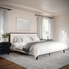 image:imageMartha Stewart Jett Platform Bed with Headboard Fabric Upholstered Inset Headboard and Base Solid Wood Frame No Box Spring Needed King Dark BrownBeigeBeige FabricDark Brown Frame