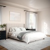 image:imageMartha Stewart Kay Low Profile Platform Bed with Wingback Headboard Channel Stitched Faux Linen Upholstery No Box Spring Needed Queen BeigeBeige FabricWalnut Legs