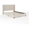 image:imageMartha Stewart Kay Low Profile Platform Bed with Wingback Headboard Channel Stitched Faux Linen Upholstery No Box Spring Needed Queen BeigeBeige FabricWalnut Legs