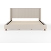 image:imageMartha Stewart Kay Low Profile Platform Bed with Wingback Headboard Channel Stitched Faux Linen Upholstery No Box Spring Needed Queen BeigeBeige FabricWalnut Legs