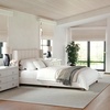 image:imageMartha Stewart Kay Low Profile Platform Bed with Wingback Headboard Channel Stitched Faux Linen Upholstery No Box Spring Needed Queen BeigeBeige FabricWalnut Legs