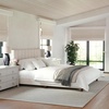 image:imageMartha Stewart Kay Low Profile Platform Bed with Wingback Headboard Channel Stitched Faux Linen Upholstery No Box Spring Needed Queen BeigeBeige FabricWalnut Legs