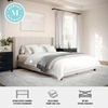 image:imageMartha Stewart Kay Low Profile Platform Bed with Wingback Headboard Channel Stitched Faux Linen Upholstery No Box Spring Needed Queen BeigeBeige FabricWalnut Legs