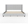 image:imageMartha Stewart Kay Low Profile Platform Bed with Wingback Headboard Channel Stitched Faux Linen Upholstery No Box Spring Needed Queen BeigeGray FabricBlack Legs