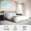 image:imageMartha Stewart Kay Low Profile Platform Bed with Wingback Headboard Channel Stitched Faux Linen Upholstery No Box Spring Needed Queen BeigeGray FabricBlack Legs