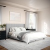 image:imageMartha Stewart Kay Low Profile Platform Bed with Wingback Headboard Channel Stitched Faux Linen Upholstery No Box Spring Needed Queen BeigeGray FabricBlack Legs