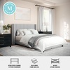 image:imageMartha Stewart Kay Low Profile Platform Bed with Wingback Headboard Channel Stitched Faux Linen Upholstery No Box Spring Needed Queen BeigeGray FabricBlack Legs