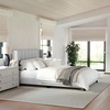 image:imageMartha Stewart Kay Low Profile Platform Bed with Wingback Headboard Channel Stitched Faux Linen Upholstery No Box Spring Needed Queen BeigeGray FabricBlack Legs