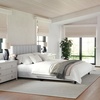 image:imageMartha Stewart Kay Low Profile Platform Bed with Wingback Headboard Channel Stitched Faux Linen Upholstery No Box Spring Needed Queen BeigeGray FabricBlack Legs