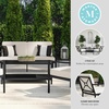 image:imageMartha Stewart Lily Pond 4Piece AllWeather Conversation Set with Patio Loveseat 2 Accent Chairs and Coffee Table with Steel Frames in Black with Cream Cushions
