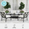 image:imageMartha Stewart Lily Pond 4Piece AllWeather Conversation Set with Patio Loveseat 2 Accent Chairs and Coffee Table with Steel Frames in Black with Cream Cushions