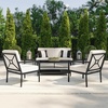 image:imageMartha Stewart Lily Pond 4Piece AllWeather Conversation Set with Patio Loveseat 2 Accent Chairs and Coffee Table with Steel Frames in Black with Cream Cushions