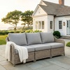 image:imageMartha Stewart Lily Pond IndoorOutdoor 3Seat Patio Sofa in Weathered Gray Rattan Wicker AllWeather Gray Back and Seat Cushions 300 Lb Static Weight Per Seat
