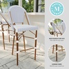 image:imageMartha Stewart Lily Pond IndoorOutdoor Stackable Bar Stools with Natural Woodgrain Aluminum Frame Finish BlackWhite Woven Rattan Backrests and Seats Set of 2Navy  WhiteNatural Frame
