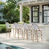 image:imageMartha Stewart Lily Pond IndoorOutdoor Stackable Bar Stools with Natural Woodgrain Aluminum Frame Finish BlackWhite Woven Rattan Backrests and Seats Set of 2Navy  WhiteNatural Frame