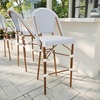 image:imageMartha Stewart Lily Pond IndoorOutdoor Stackable Bar Stools with Natural Woodgrain Aluminum Frame Finish BlackWhite Woven Rattan Backrests and Seats Set of 2Navy  WhiteNatural Frame
