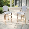 image:imageMartha Stewart Lily Pond IndoorOutdoor Stackable Bar Stools with Natural Woodgrain Aluminum Frame Finish BlackWhite Woven Rattan Backrests and Seats Set of 2Navy  WhiteNatural Frame