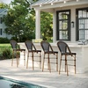 image:imageMartha Stewart Lily Pond IndoorOutdoor Stackable Bar Stools with Natural Woodgrain Aluminum Frame Finish BlackWhite Woven Rattan Backrests and Seats Set of 2Black  WhiteNatural Frame