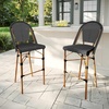image:imageMartha Stewart Lily Pond IndoorOutdoor Stackable Bar Stools with Natural Woodgrain Aluminum Frame Finish BlackWhite Woven Rattan Backrests and Seats Set of 2Black  WhiteNatural Frame
