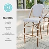 image:imageMartha Stewart Lily Pond IndoorOutdoor Stackable Bar Stools with Natural Woodgrain Aluminum Frame Finish BlackWhite Woven Rattan Backrests and Seats Set of 2Navy  WhiteNatural Frame