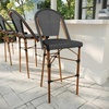 image:imageMartha Stewart Lily Pond IndoorOutdoor Stackable Bar Stools with Natural Woodgrain Aluminum Frame Finish BlackWhite Woven Rattan Backrests and Seats Set of 2Black  WhiteNatural Frame
