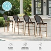 image:imageMartha Stewart Lily Pond IndoorOutdoor Stackable Bar Stools with Natural Woodgrain Aluminum Frame Finish BlackWhite Woven Rattan Backrests and Seats Set of 2Black  WhiteNatural Frame
