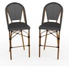 image:imageMartha Stewart Lily Pond IndoorOutdoor Stackable Bar Stools with Natural Woodgrain Aluminum Frame Finish BlackWhite Woven Rattan Backrests and Seats Set of 2Black  WhiteNatural Frame