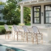 image:imageMartha Stewart Lily Pond IndoorOutdoor Stackable Counter Stools with Gray Woodgrain Aluminum Frame Finish WhiteGray Woven Rattan BackrestsSeats Set of 2Navy  WhiteNatural Frame