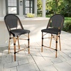 image:imageMartha Stewart Lily Pond IndoorOutdoor Stackable Counter Stools with Gray Woodgrain Aluminum Frame Finish WhiteGray Woven Rattan BackrestsSeats Set of 2Gray  WhiteGray Frame